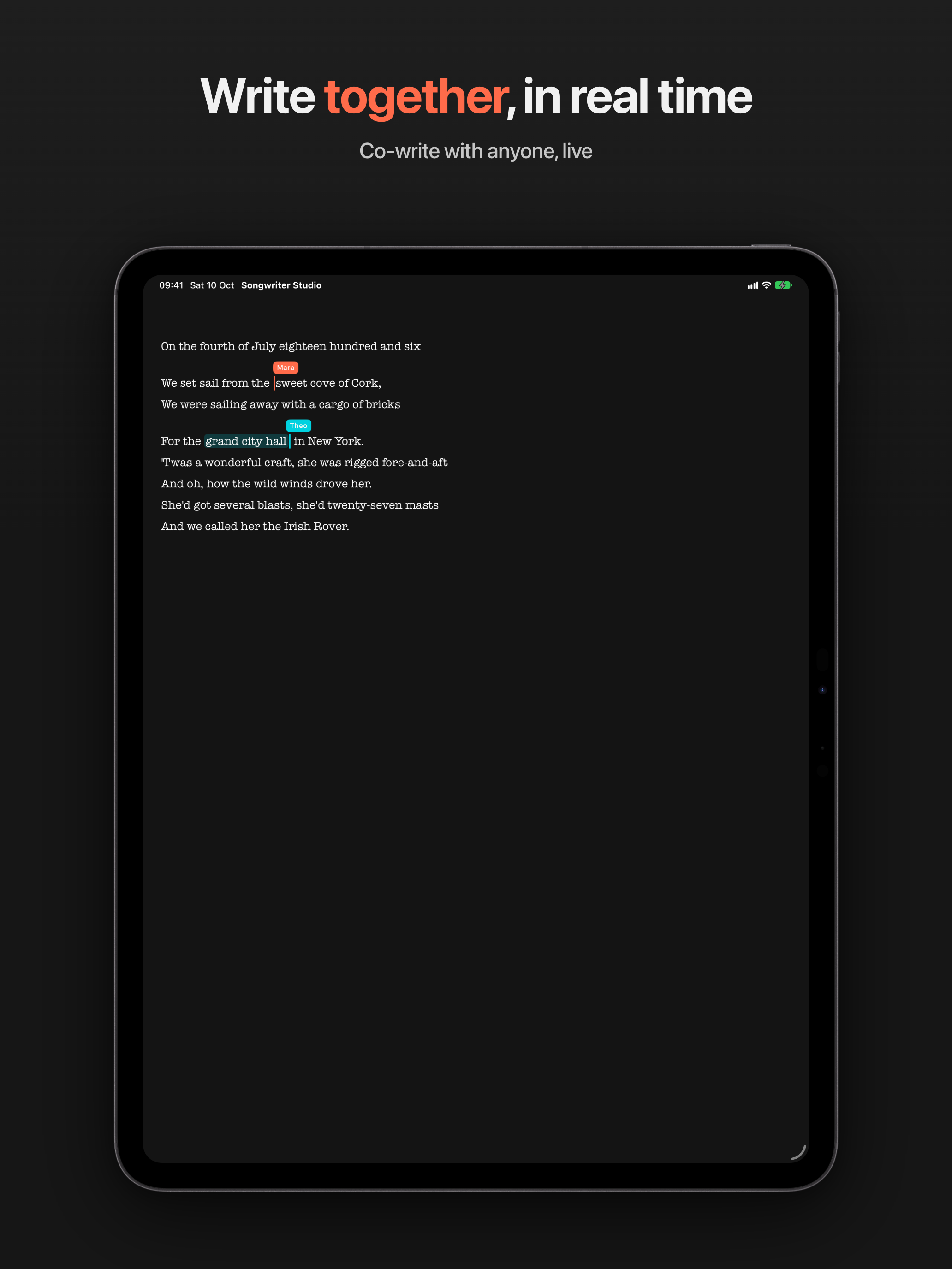 Real-time co-writing over a share link
