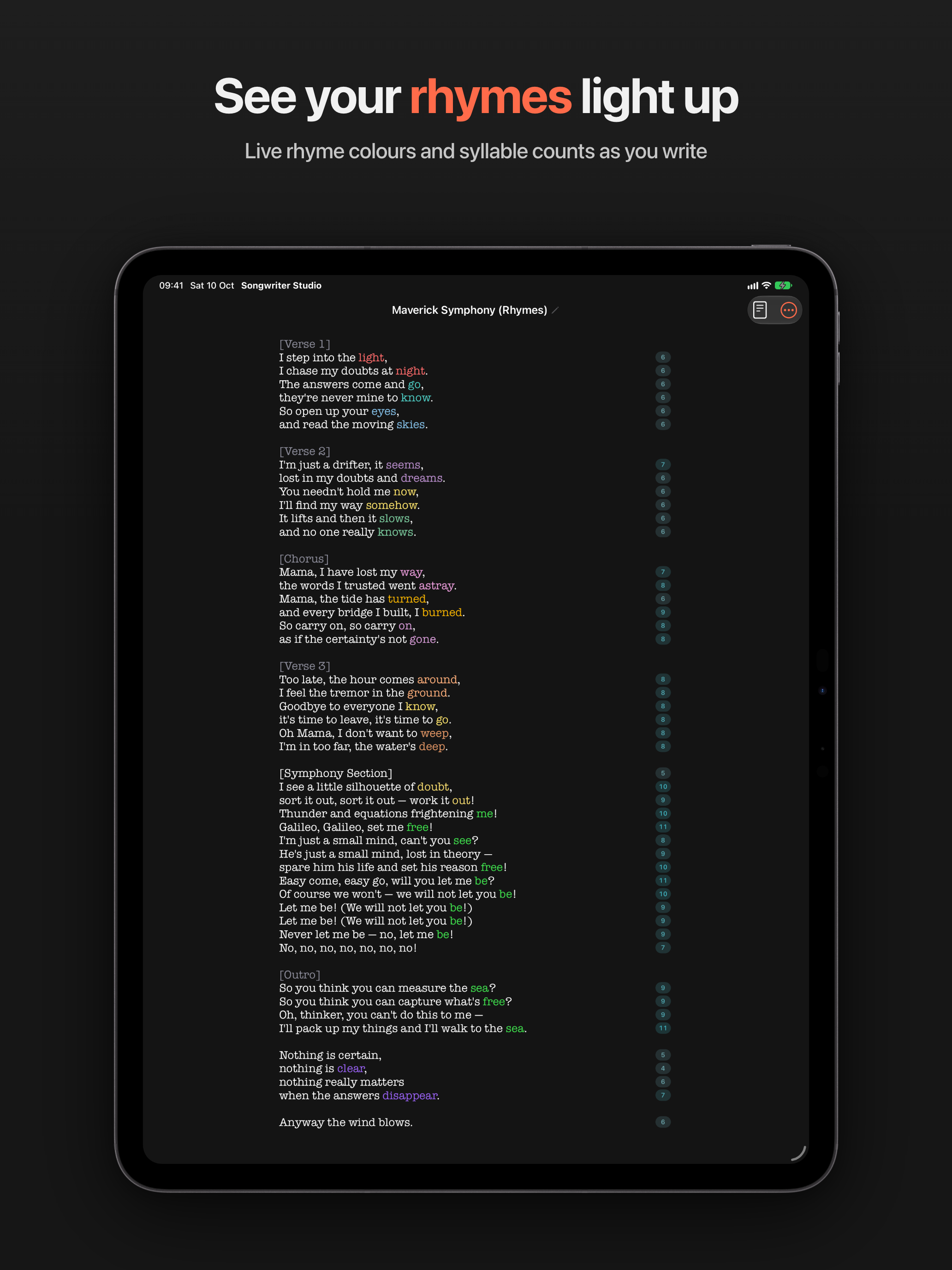 Rhyme groups color themselves live as you type
