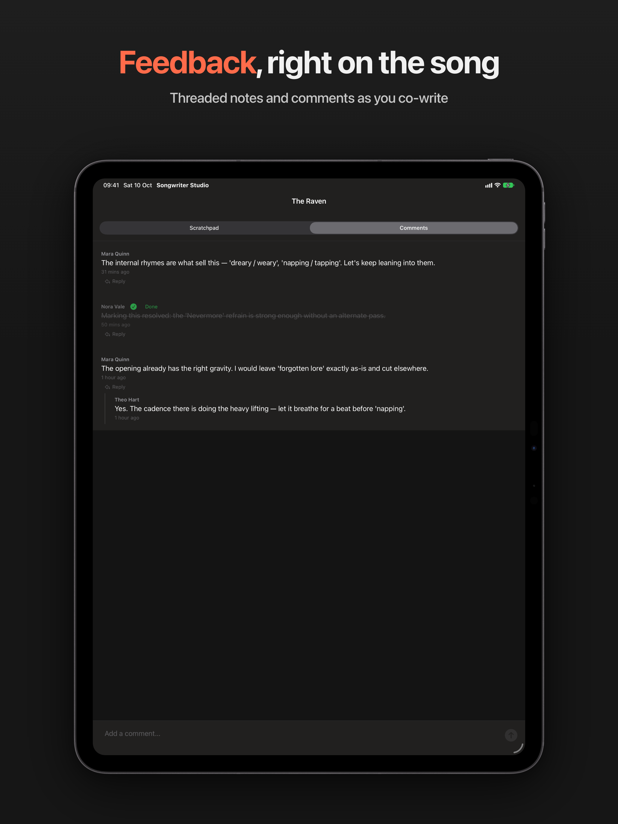 Sketchpad, with Scratchpad and Comments tabs