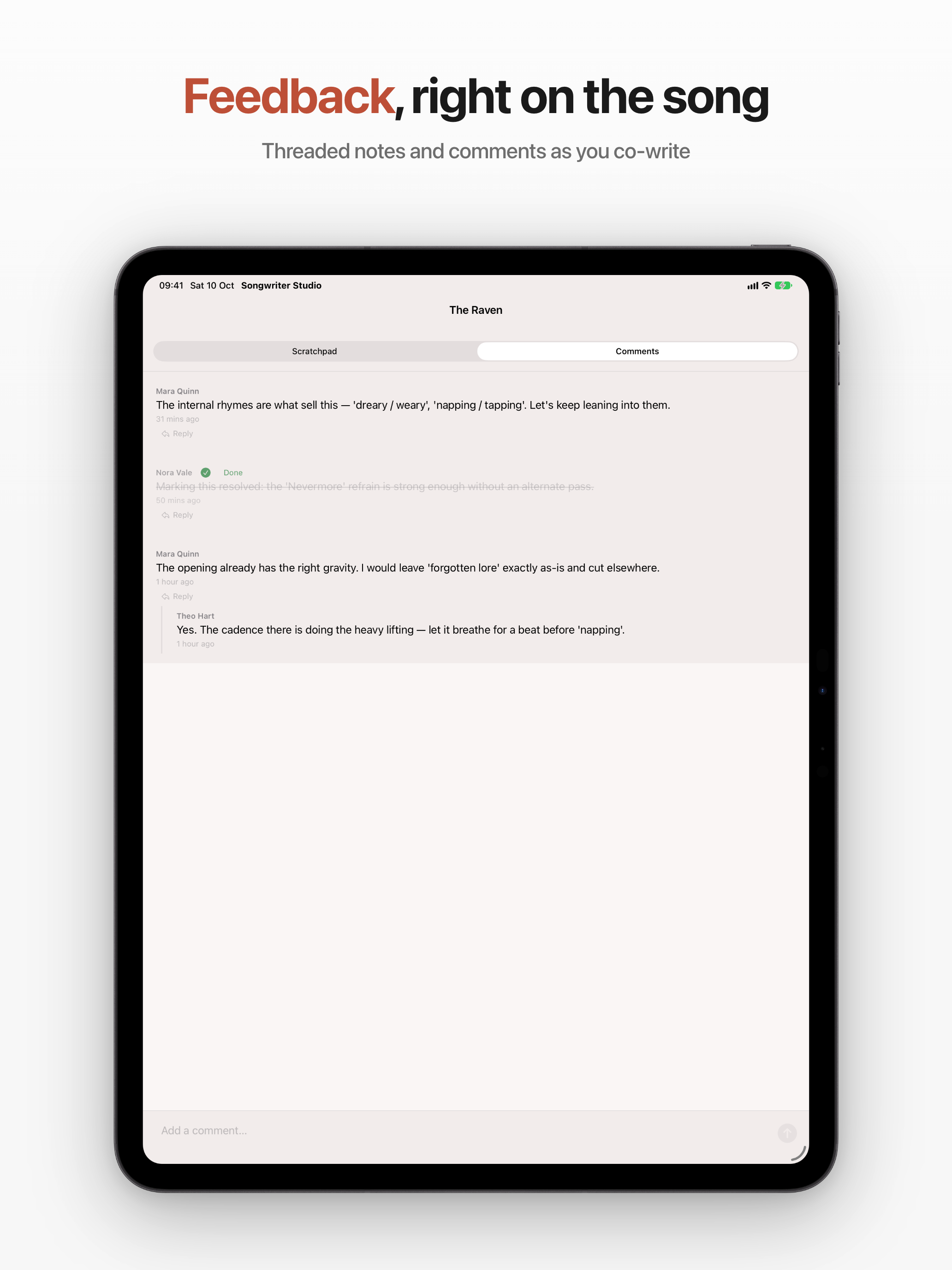 Sketchpad, with Scratchpad and Comments tabs