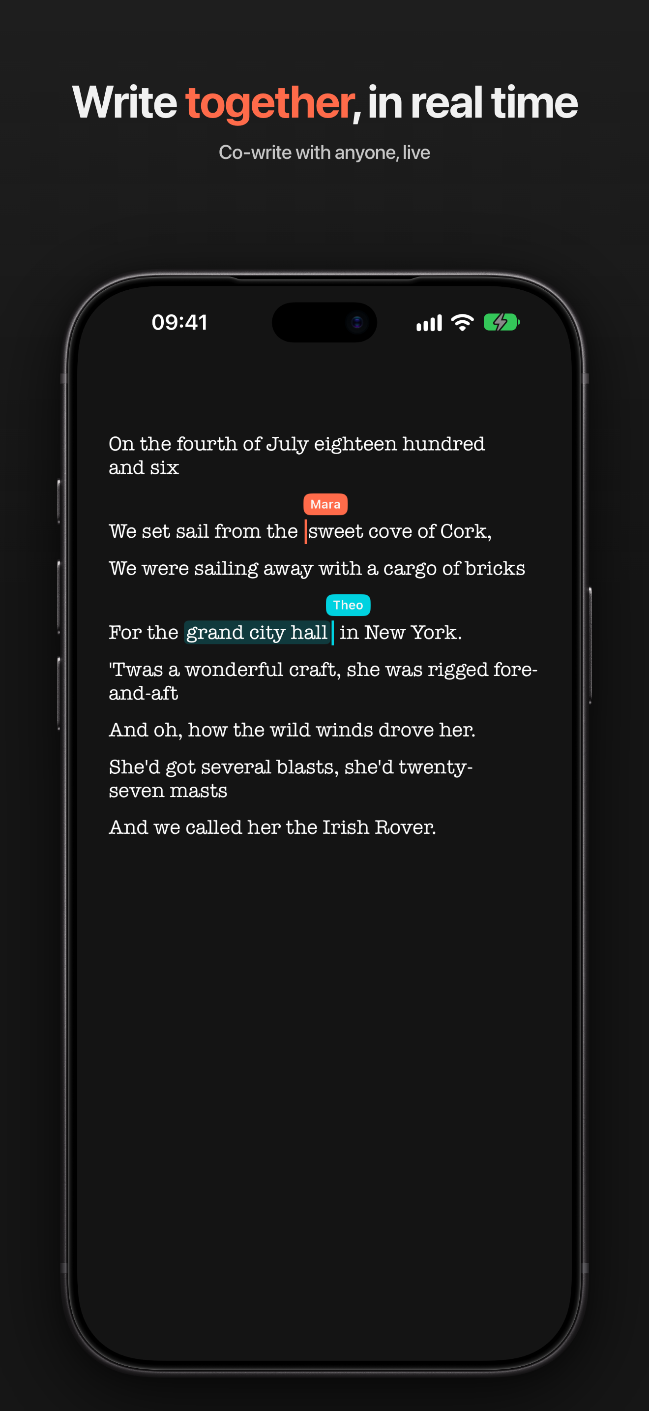 Real-time co-writing over a share link