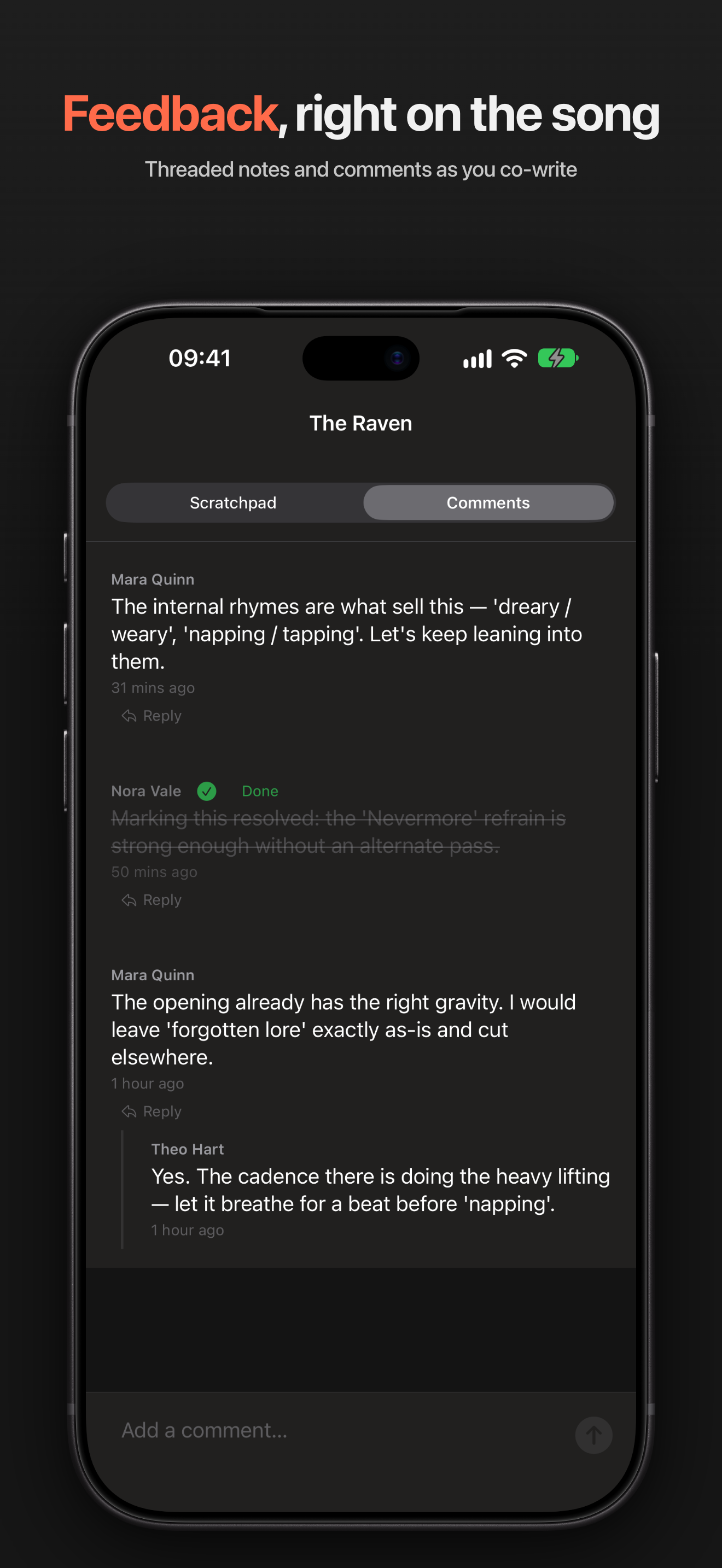 Sketchpad, with Scratchpad and Comments tabs