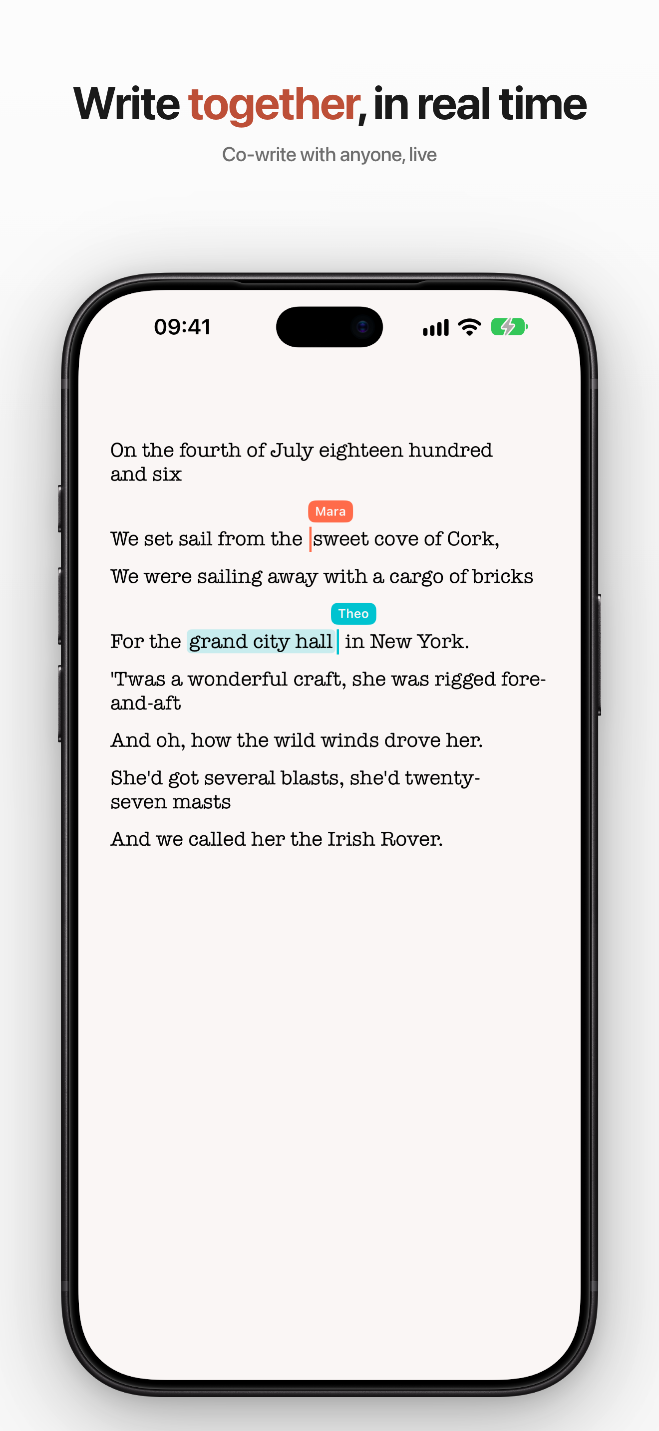 Real-time co-writing over a share link