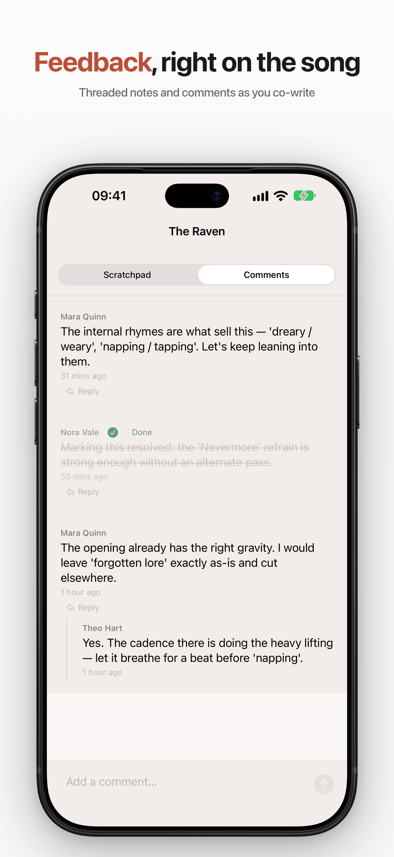 Sketchpad, with Scratchpad and Comments tabs