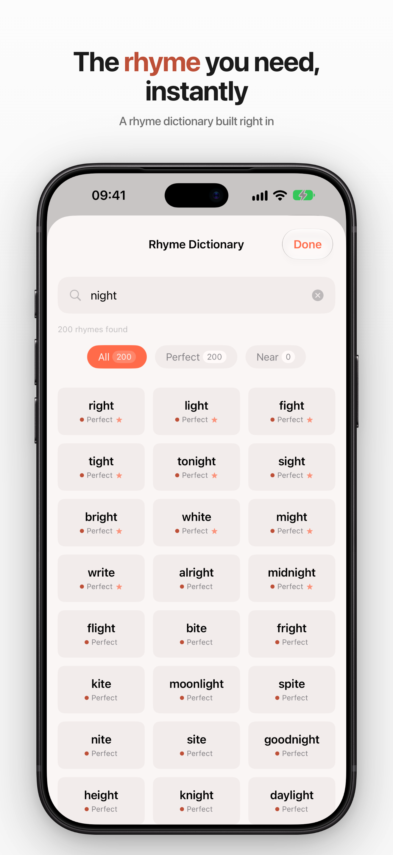 Rhyme suggestions for a selected word