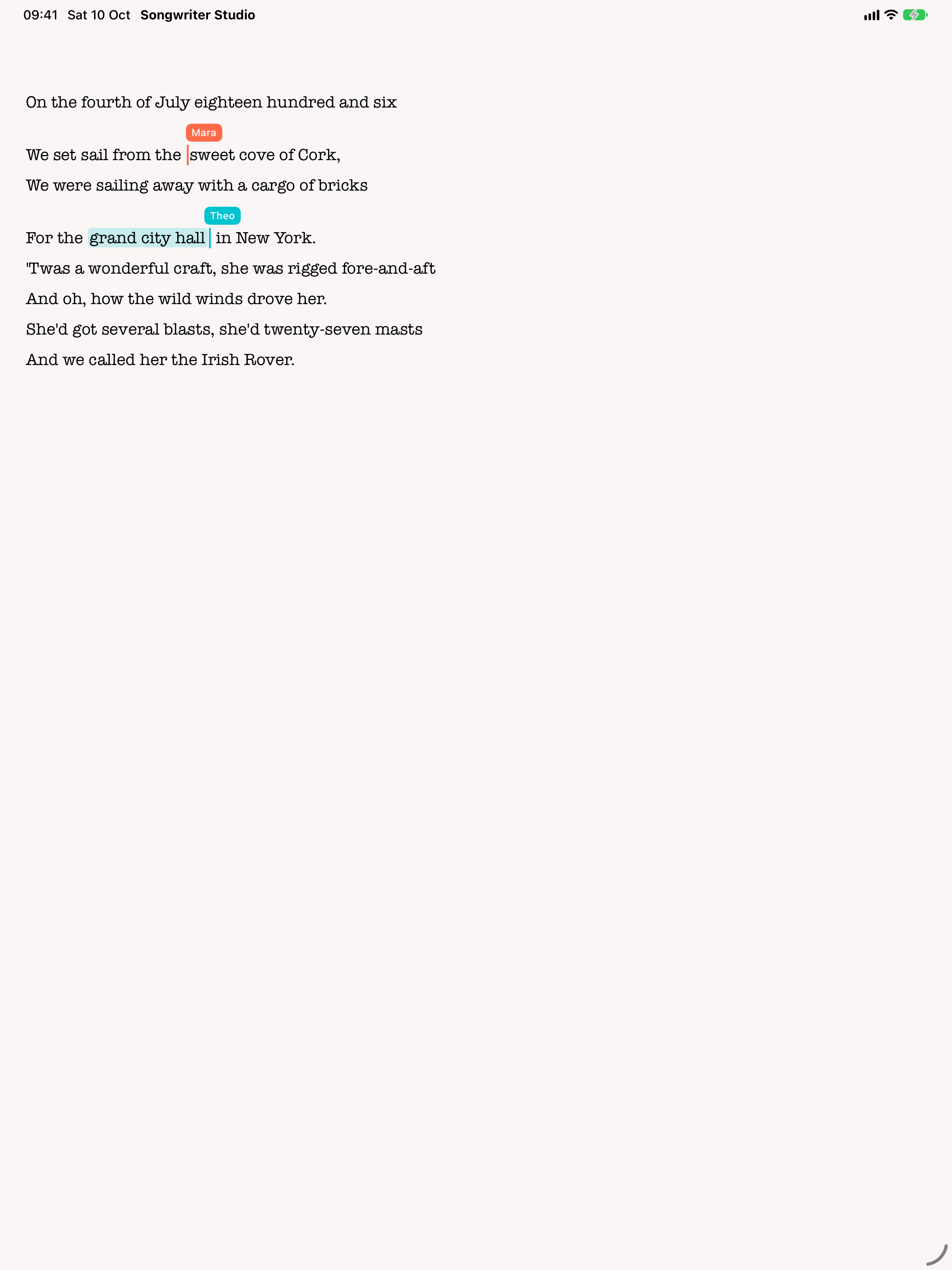 Real-time co-writing over a share link