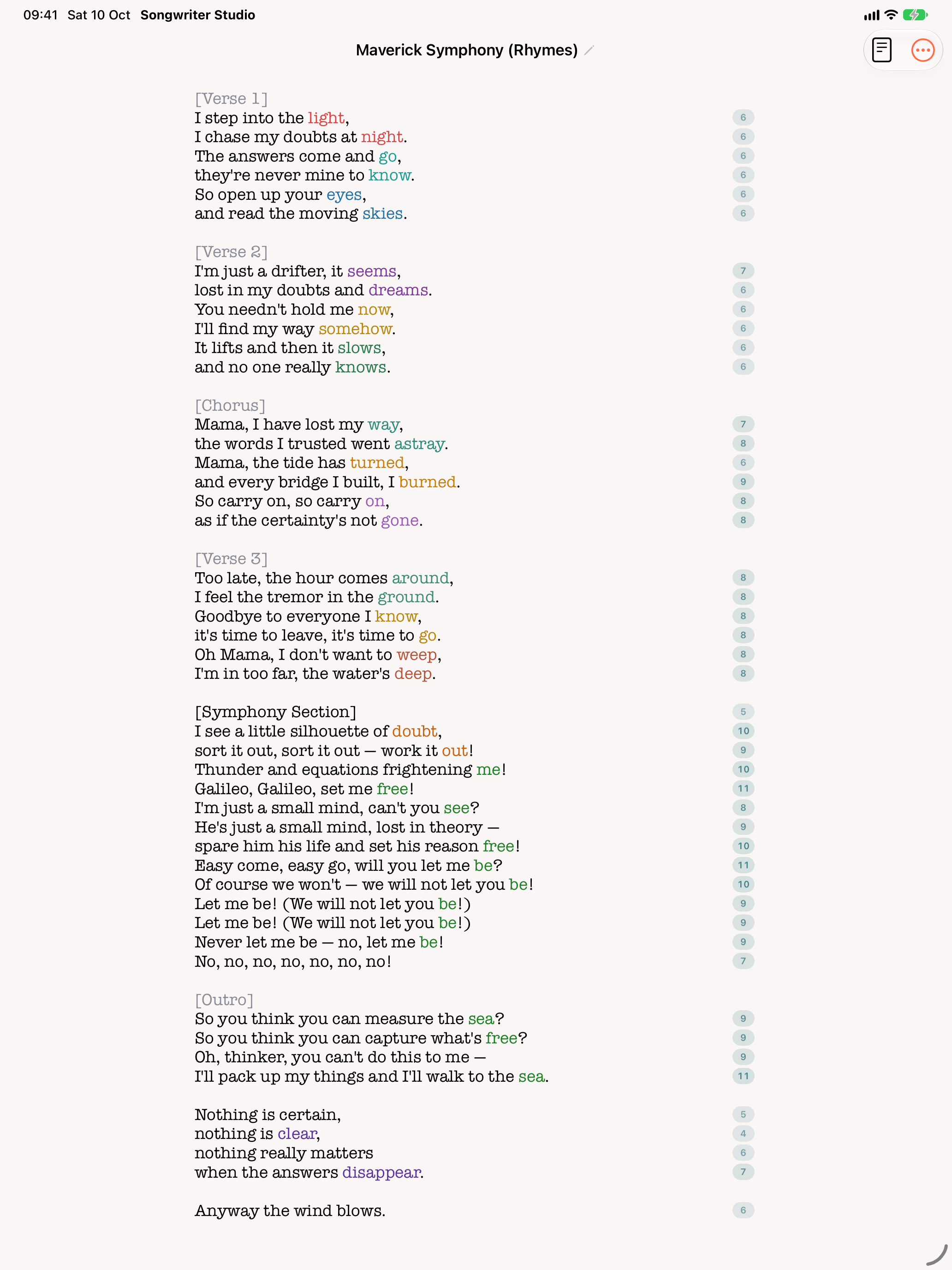 Rhyme groups color themselves live as you type