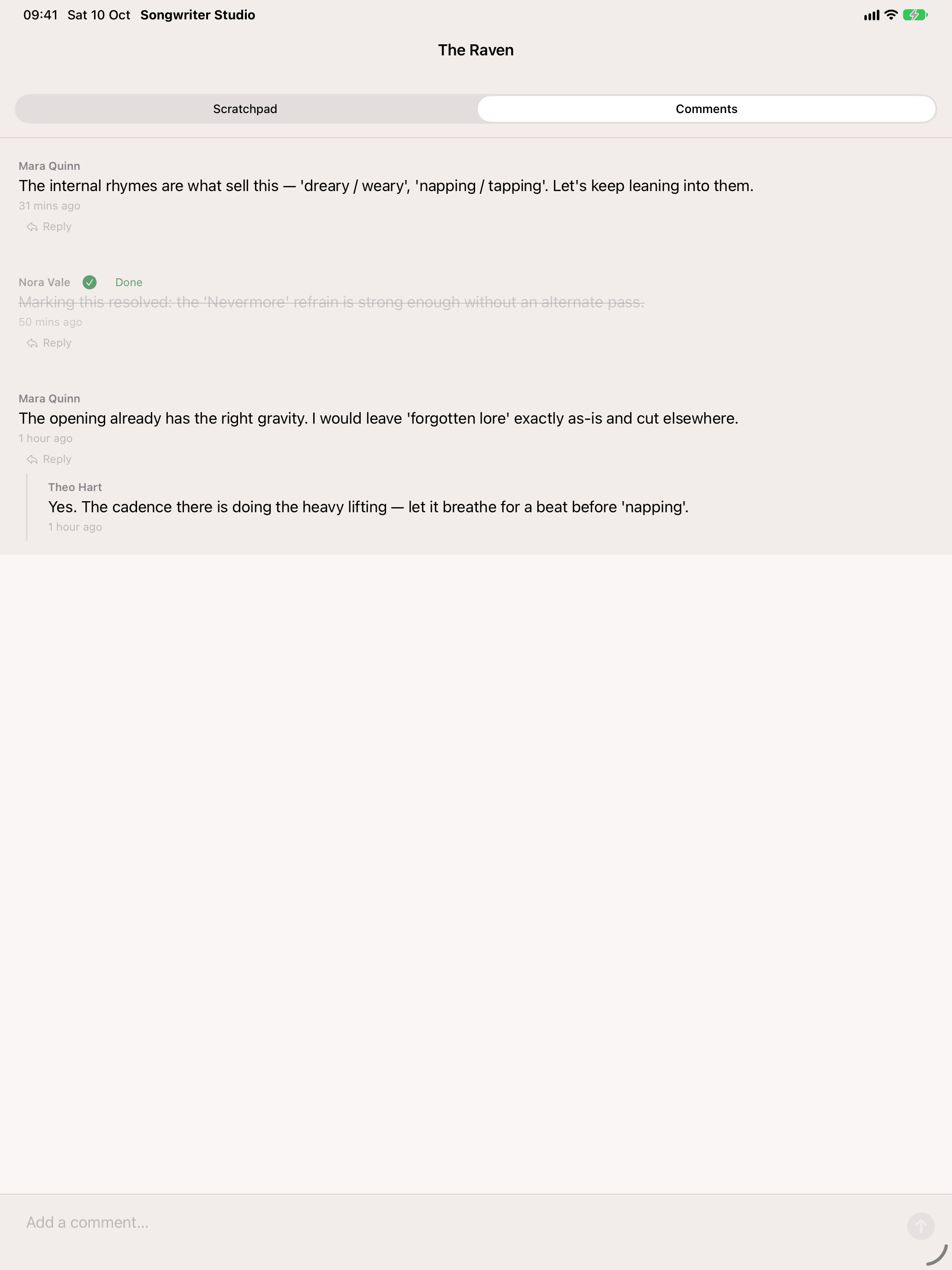Sketchpad, with Scratchpad and Comments tabs