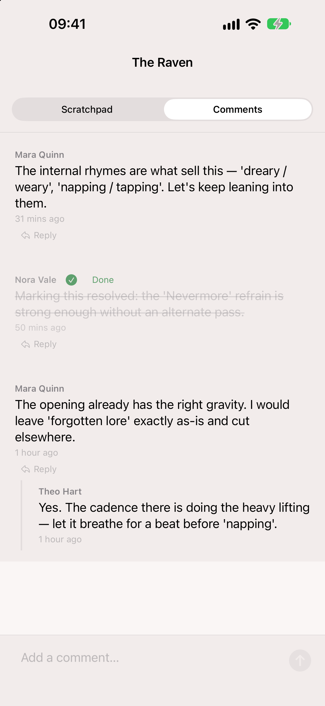 Sketchpad, with Scratchpad and Comments tabs